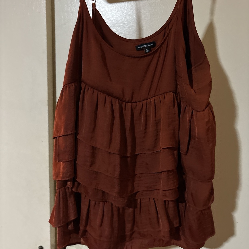 Who What Wear Brown Tiered Ruffled Tank Top